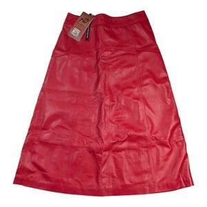 New Jild Leather Midi A Line Skirt Size Medium Cherry Red Western Cowgirl Soft
